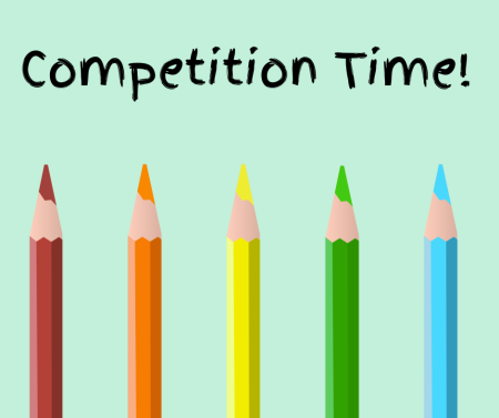 The words competition time with coloured pencils in a row