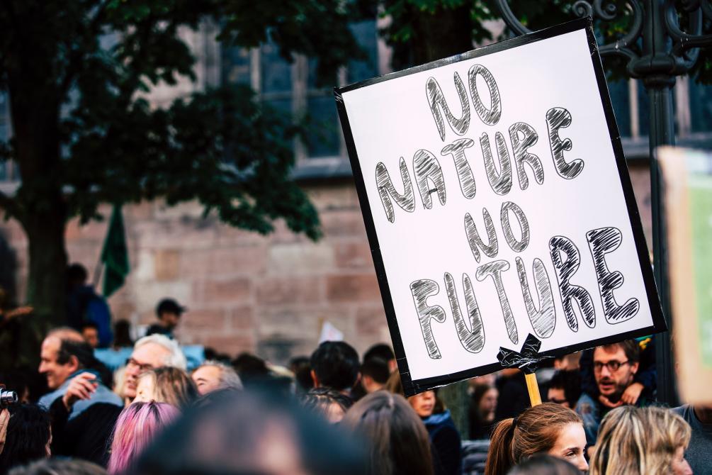 A protest sign with the text No Nature No Future