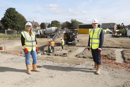 Councillor Linda Hobson, Cabinet Member for Housing and Tolent's Commercial Director Mike Brown at Wansford Avenue site