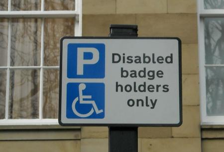 Disabled sign, picture of the disabled wheelchair symbol wording states ‘Disabled badge holders only’