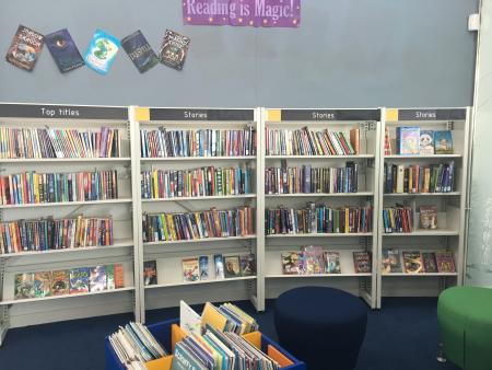 High Heaton Library book shelves