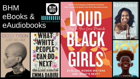 5 book covers with text borrowbox black history month