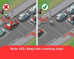 image taken from Highway code of rule 192, keep the crossing clear