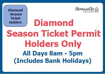 Diamond Season Ticket Permit Holders All Days 8am - 5pm (including Bank Holidays) Sign