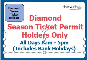 Diamond Season Ticket Permit sign states Diamond Season Ticket Permit Holders Only All Days 8am - 5pm Includes Bank Holidays