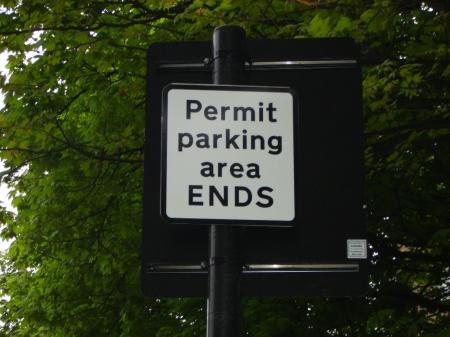 Zonal gateway exit sign advises ‘Permit parking area ENDS’