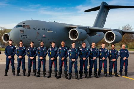 RAF Falcons Parachute Display team stood by their plane 