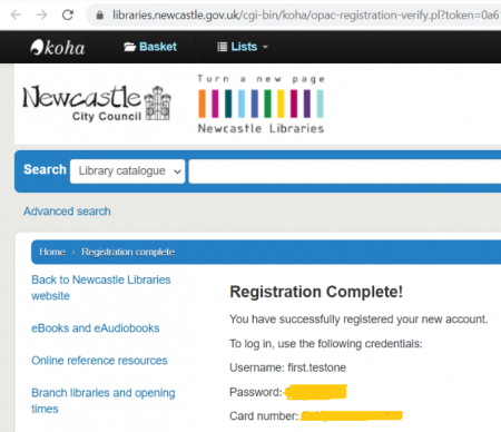 Screenshot showing confirmation that registration is complete