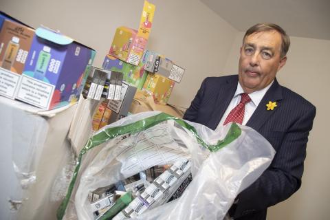 Newcastle Trading Standards manager David Ellerington with some of the illegal cigarettes