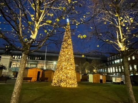 A lit up Christmas tree in Old Eldon Square