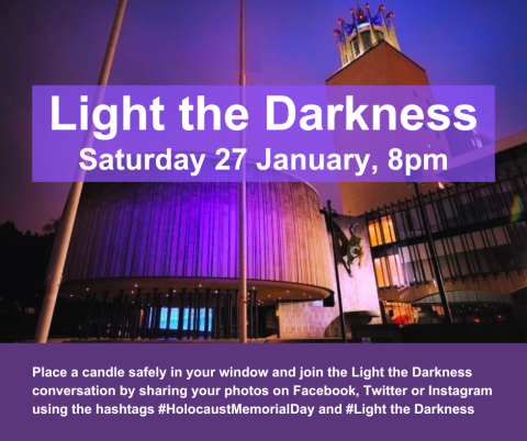Civic Centre lit purple with the words Light the Darkness on Saturday 27 January