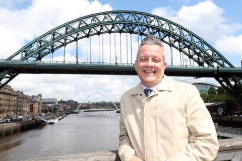 Cllr Nick Kemp, Leader of Newcastle City Council, in front of the iconic Tyne Bridge