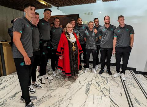 Lord Mayor of Newcastle Cllr Veronica Dunn with Newcastle United players
