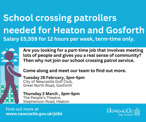 School crossing patrollers needed for Heaton and Gosforth £5,559 for 12 hours per week term time onlu