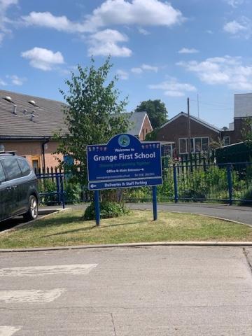 Photo shows outside of Grange First School, in Gosforth