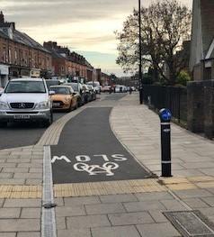 Photo of the cycle lane on Heaton Road.