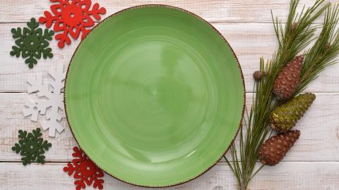 A plate with a festive background