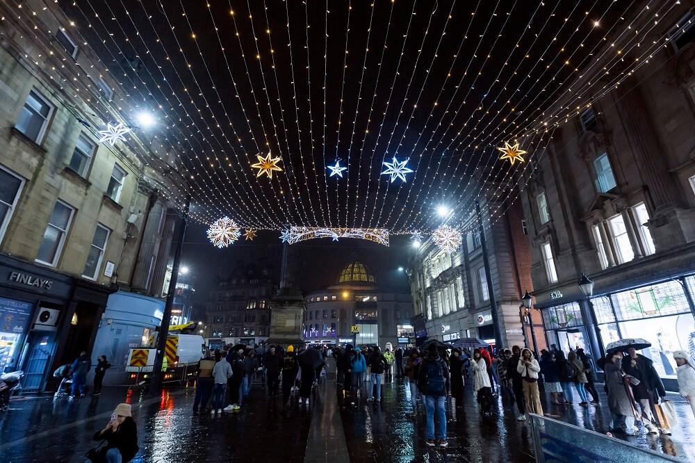 Christmas lights display in Newcastle city centre.