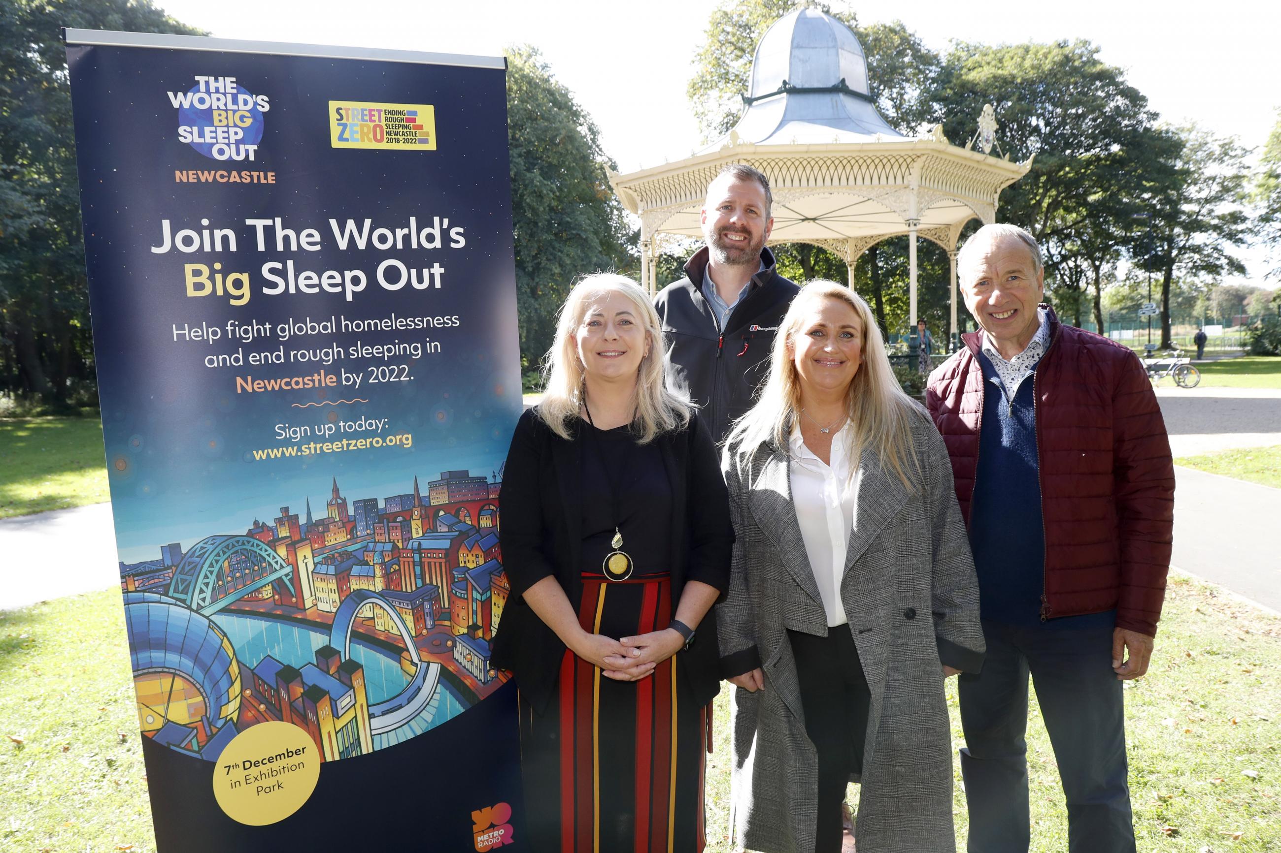 Bob Eldridge, Cllr Linda Hobson, James Cross and Natasha Addis of the World's Big Sleepout 