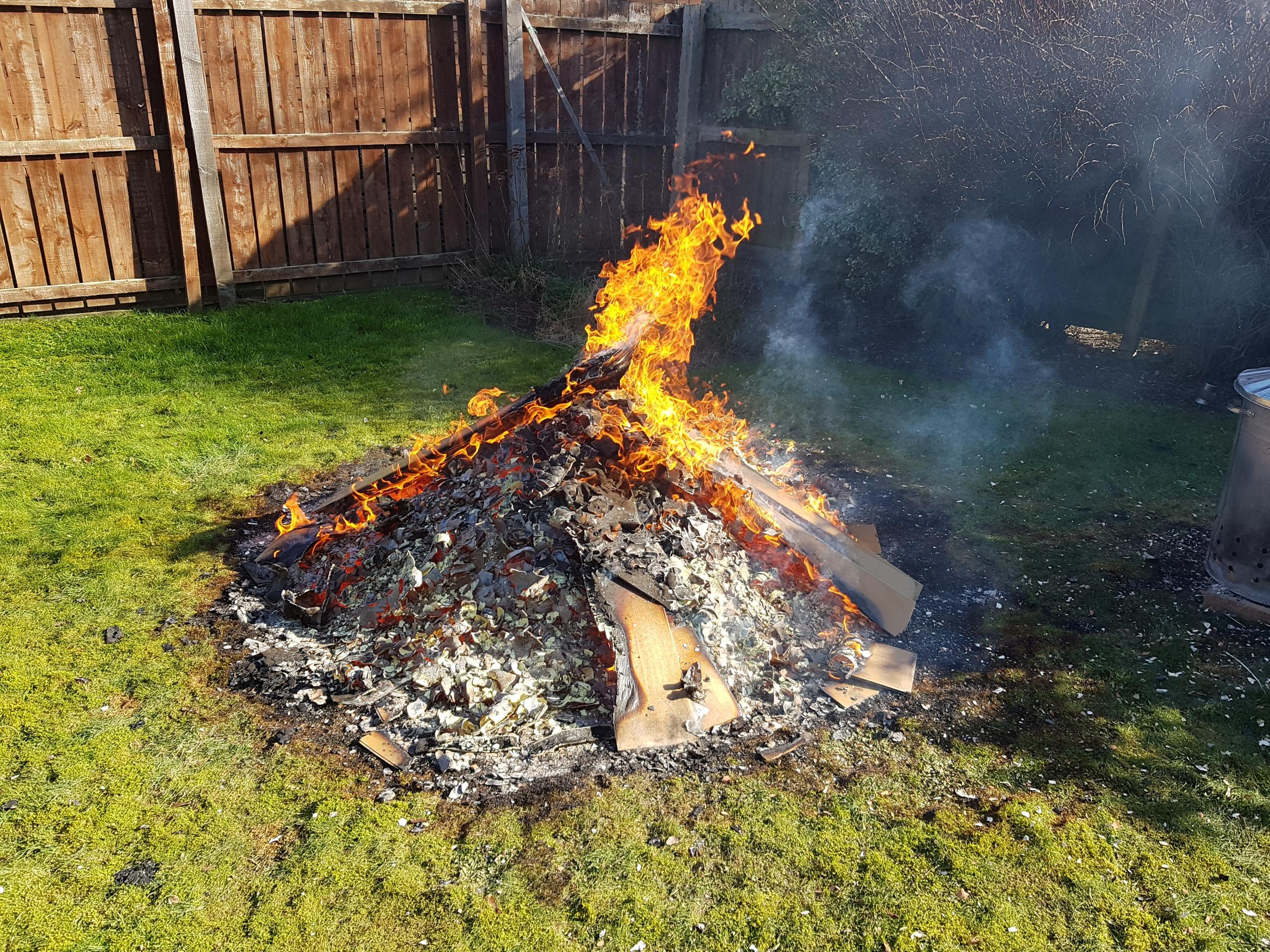It was feared the bonfire could spread to nearby homes and gardens.