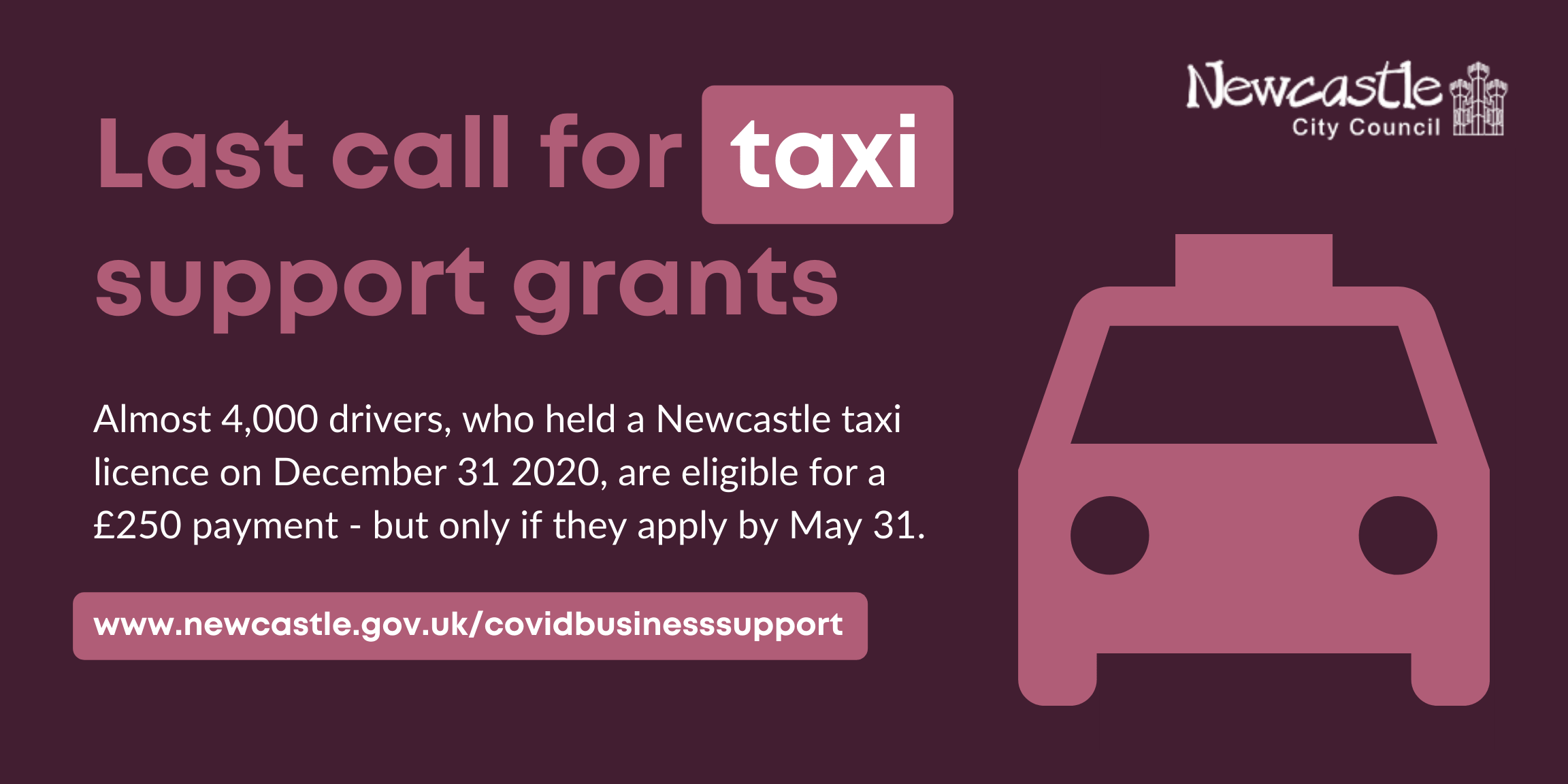 A third of taxi drivers need to claim the grant before the deadline of 31 May.