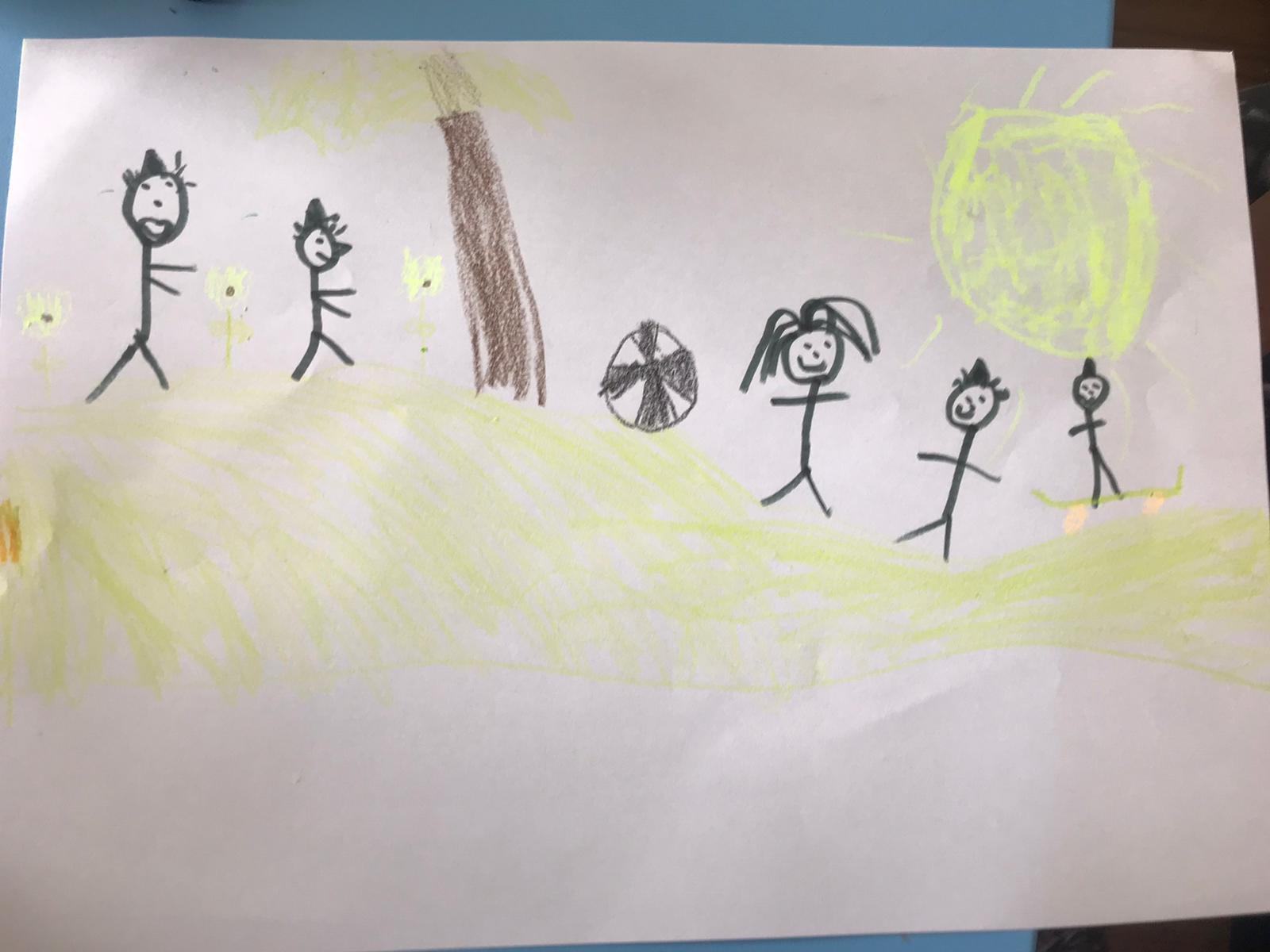 Jack's picture of important things, playing outside with friends