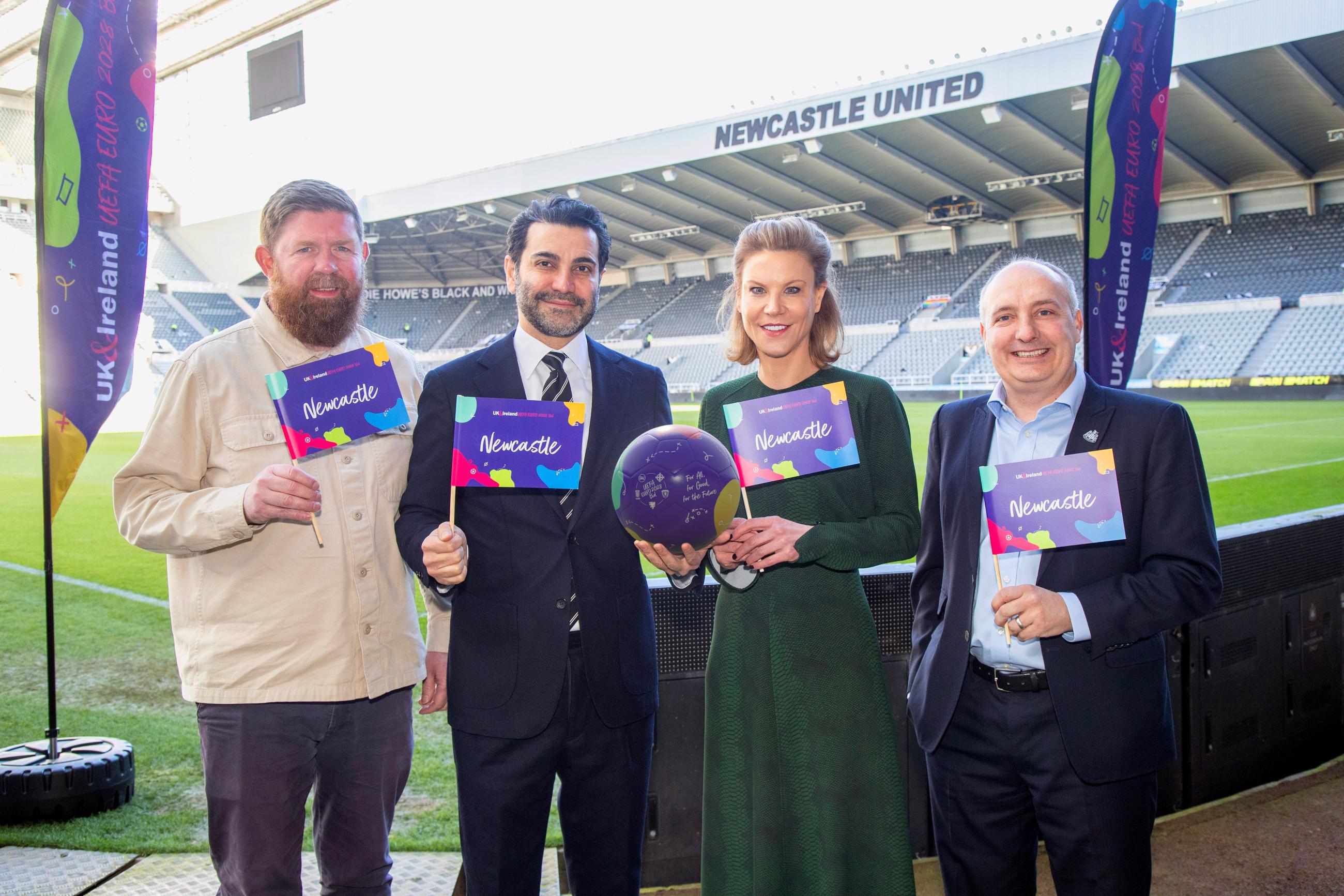 Jim Mawdsley (Events and Culture Newcastle City Council), Mehrdad Ghodoussi (Newcastle United co-owner), Amanda Staveley (Newcastle United co-owner), and Darren Eales (Newcastle United CEO)