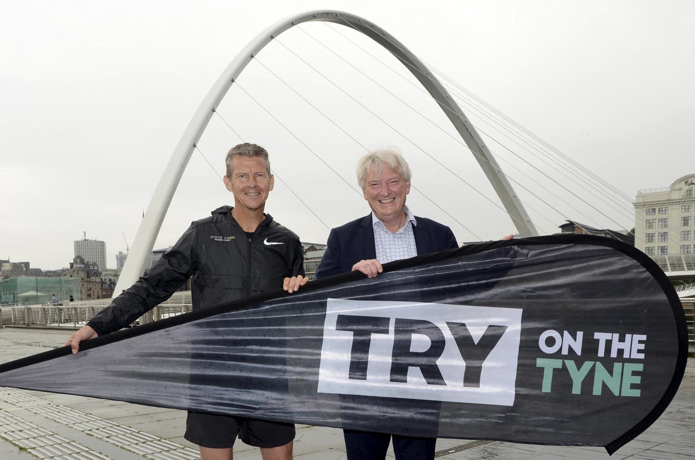 Steve Cram and Carsten Staehr of Cintra, title sponsor of TRY on the Tyne.