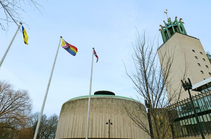 Image showing Pride Progress flag raised at Newcastle Civic Centre